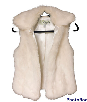 Baguda Women's White Faux Fur Vest Size Small Hook Closure 