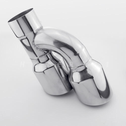 Pair Offset Quad Dual Wall 4" Out 3" In Exhaust Tips Angle Cut Stainless Steel - Foto 4 di 7