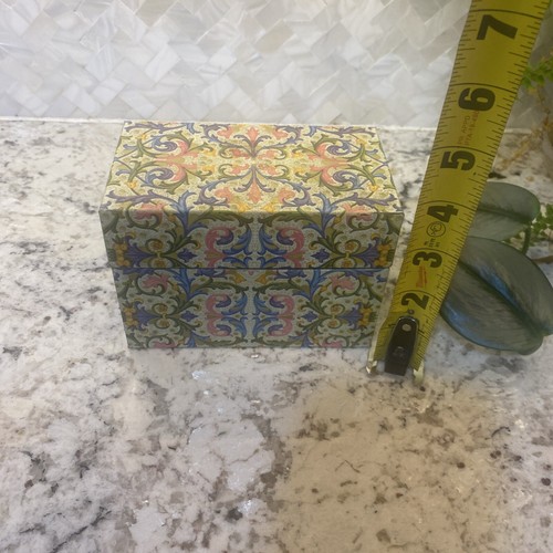 Vintage Ohio Kunst Metall Rezeptbox rosa blau grün Florentiner Schriftrolle - Bild 9 von 10