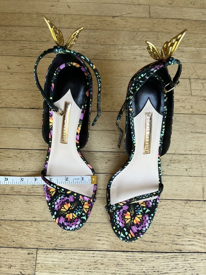 Sophia Webster 缎面装饰蝴蝶凉鞋黑色/多色 39 全新带盒 — 第 2/4 张图片