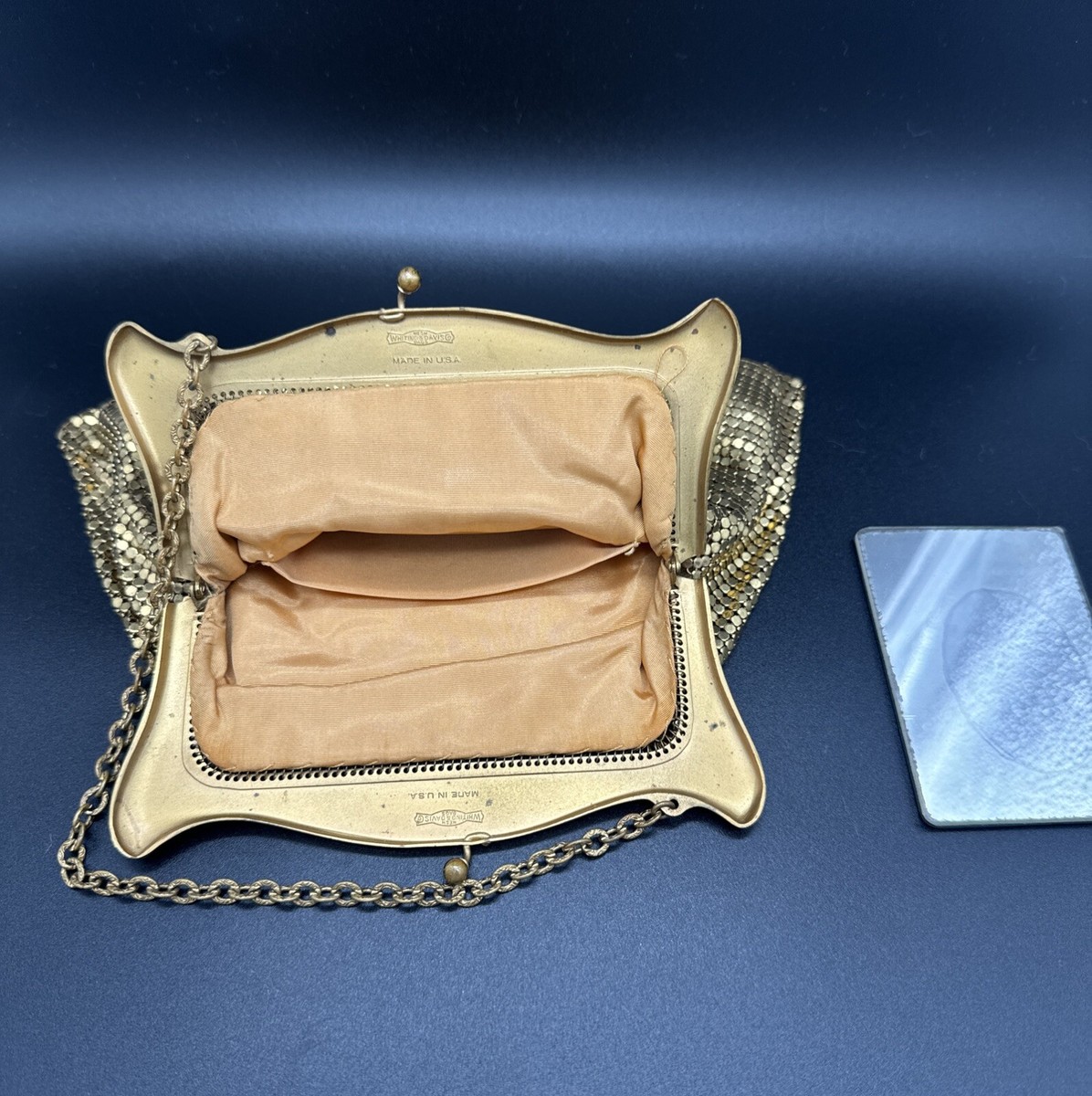 Vintage Whiting and Davis Co Mesh Bag Gold With Orange