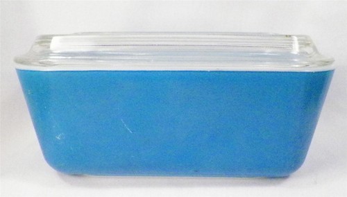 Pyrex Refrigerator Dish Blue 1 1/2 Pint Mid Century Modern Paint Wear Vintage - Picture 2 of 10