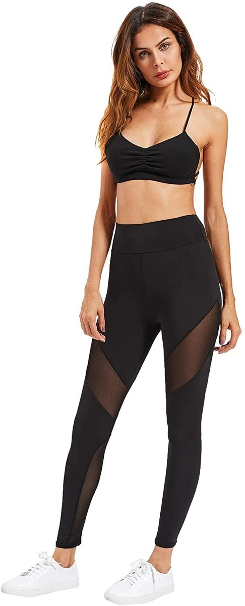 Contrast Trim Mesh Insert Active Leggings - Black