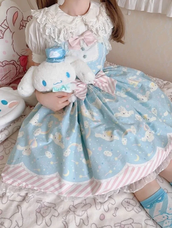 Vestido Cinnamoroll Kuromi My Melody Lolita saia alça JSK fantasia cosplay menina - Imagem 3 de 4