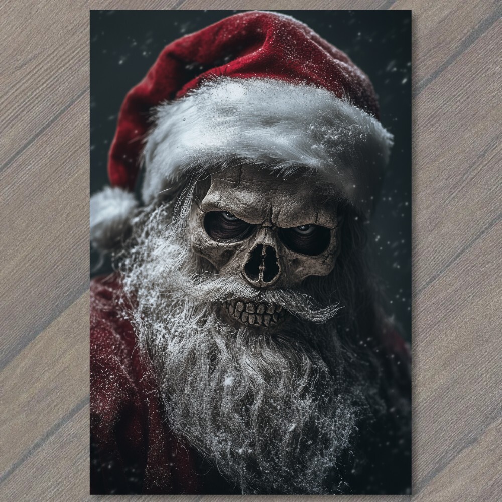 FLATCARD Creepy Santa Skull Red Hat Beard Christmas Dark Holiday