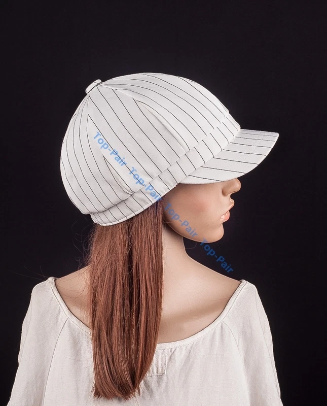 Chapéu de inverno M491 branco feminino moda listras algodão jornaleiro casual boné de rua - Imagem 2 de 4