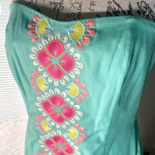 Vineyard Vines Caribbean Floral Embroidered Strapless Turquoise Form Fit Dress 8 - Picture 3 of 12