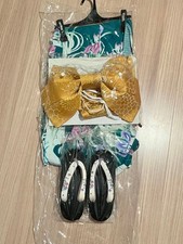 Yukata obi geta 3 piece set floral pattern green gold unused