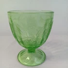 Vintage Green Uranium Depression Glass Jeanette floral Poinsettia Sherbet Dish