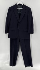 Burberrys Vintage Suit Jacket Mens 42 Blue Striped 36 Pants 2Pc 90s Classic Knit