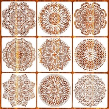 Eunvabir 9 Pack 12x12'' Mandala Stencils for Painting on Wood, 12x12 inches