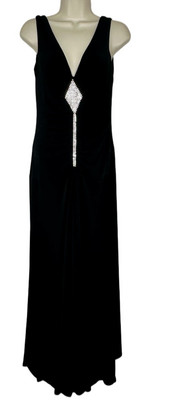 Vintage 90s Scott McClintock Black Rhinestone Fishtail Maxi Dress Glamour Sz 10