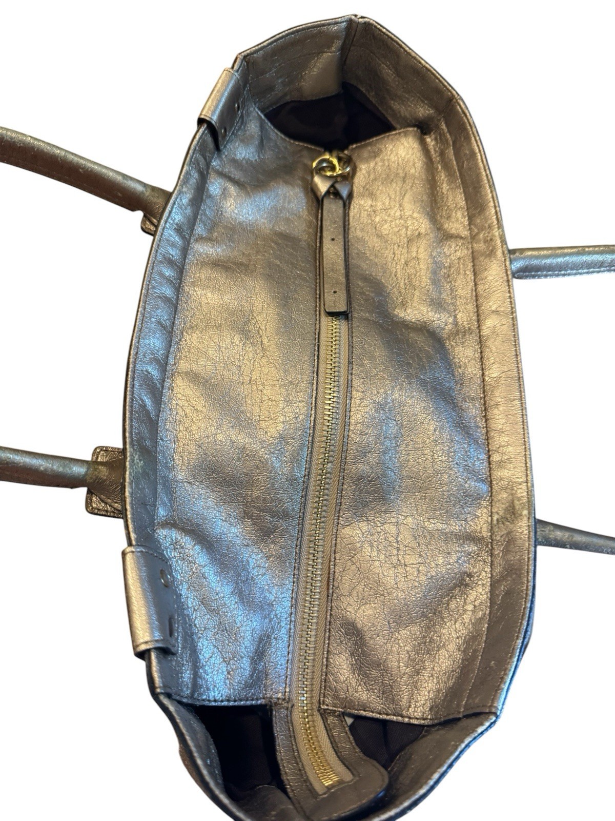 Authentic Chloé Eclipse Tote Bag Metallic Distressed Leather Logo Shoulder Bag — image 12