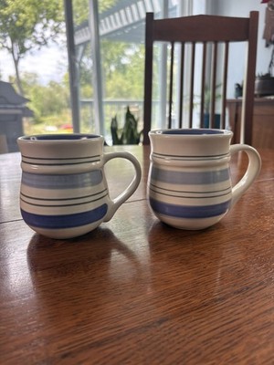 Pfaltzgraff Rio Coffee Mugs Set of 2 Blue Stripe Stoneware 1998