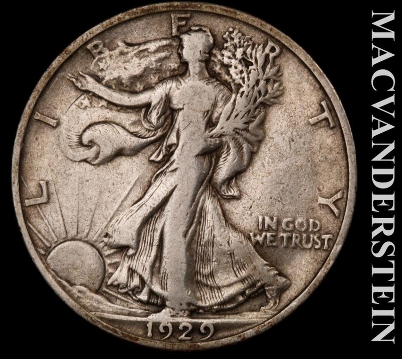 1929-S Silver Walking Liberty Half Dollar - Scarce  Very Fine  Semi-key  #L6550