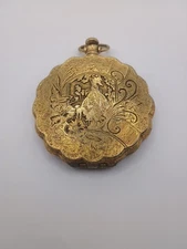 Elegant Vintage Max Factor Woman's Gold Plated Pocket Watch Compact