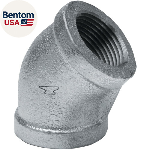 Anvil 8700126603, Malleable Iron Pipe Fitting, 45 Degree Elbow, 1/2" NPT Female,