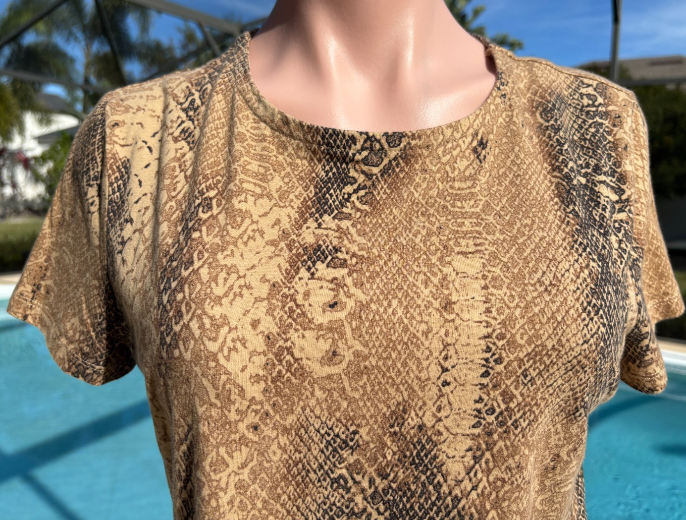 Ralph Lauren Brown Snake Print T Shirt Top Womens M Medium thumbnail 2