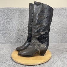 Vintage Patchwork Italian Leather Boots Womens 8 Fits Like 7.5 Gray Knee High
