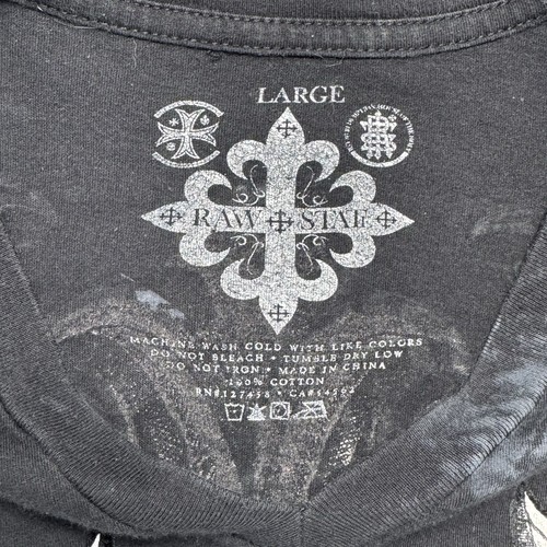 Raw State Redemption Mens L Black T-Shirt Thick Stitch Grunge Gothic Cross Y2K - Picture 4 of 12