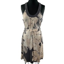 Anthropologie DELETTA Beige Nude Floral FlowyDress Size S Small CLASSIC