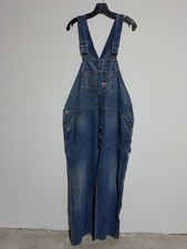Vintage Round House Bib Overalls Mens 54x30 Blue Denim Workwear Carpenter USA