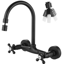 Wall Mount Kitchen Faucet with Sprayer Wall Mounted Kitchen Sink Faucet Doubl...