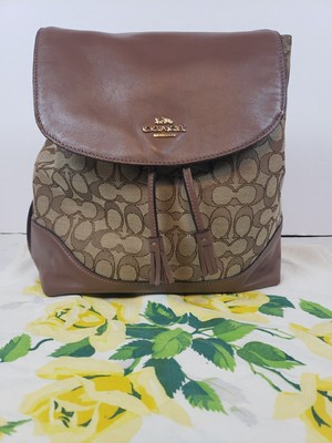 Coach Elle F73313 Tan Canvas Signature Leather Backpack  display picture 3