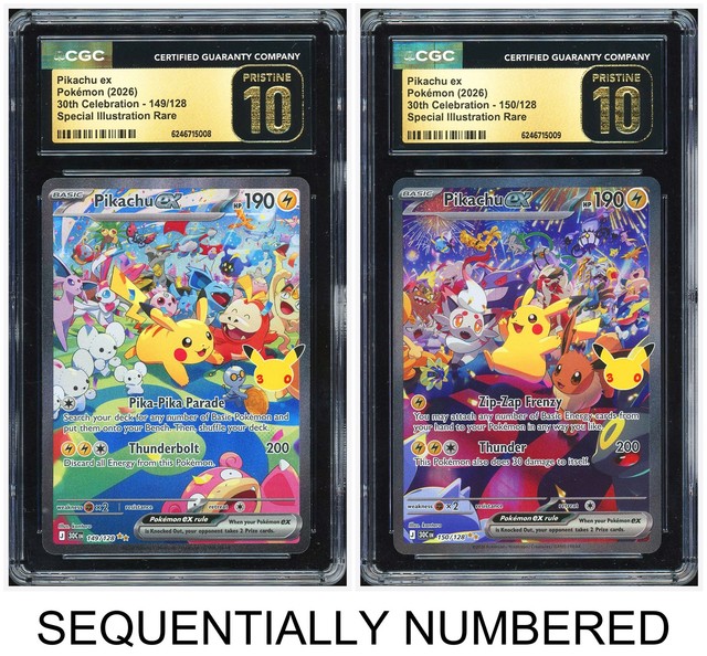 Pokemon CGC 10 PRISTINE*2 Pikachu ex SIR 2026 30th Celebration English