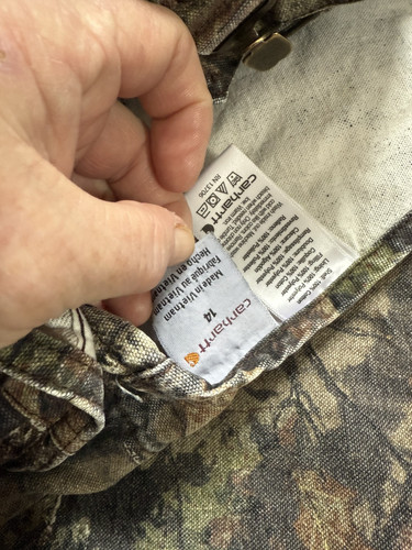 CARHARTT Mossy Oak Camo Quilt Lined Bib Overalls Youth Size 14 EUC!!! - Picture 12 of 19