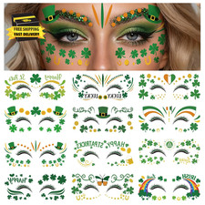 28 Sheets Saint Patrick Face Temporary Tattoo, Green Shamrock Lucky Four Leaf Cl