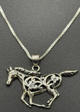 18" New Condition Sterling Silver Running Horse Pendant Necklace 925