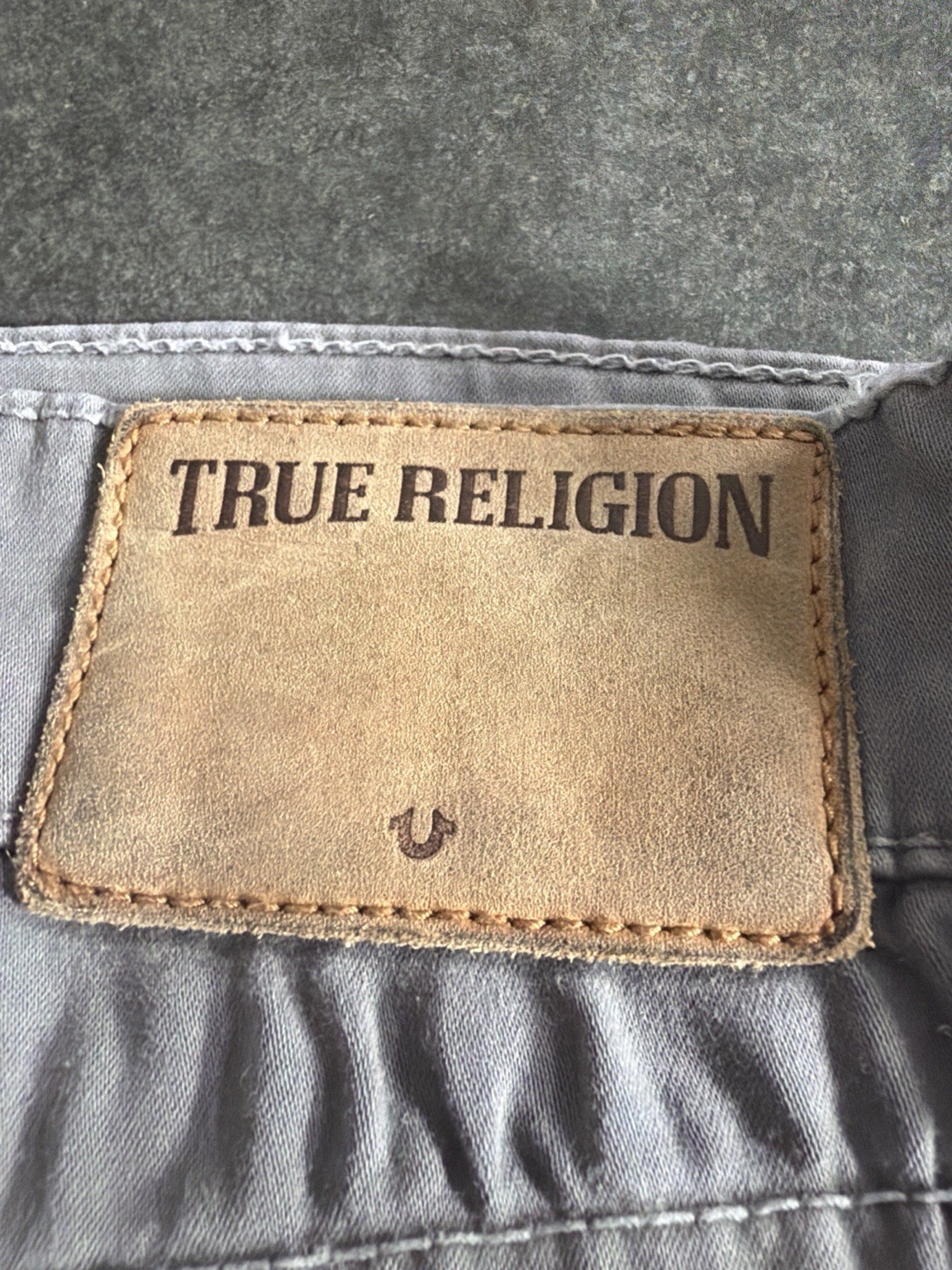 True Religion Gray Corduroy Flap Pocket Horseshoe Slim Straight Pants Mens 31