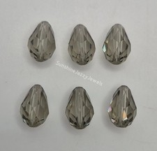 6pc Swarovski Crystal Black Diamond 9x6mm Faceted Teardrop 5500 Beads; Gray