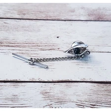 Vintage Tie Tack - Silver Tone & Black