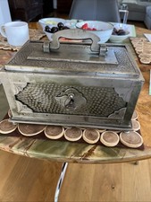 Antike Jugendstil Geldkassette Zinn 12kg Gravur Kassel 1920 Spar dein Gut Rar