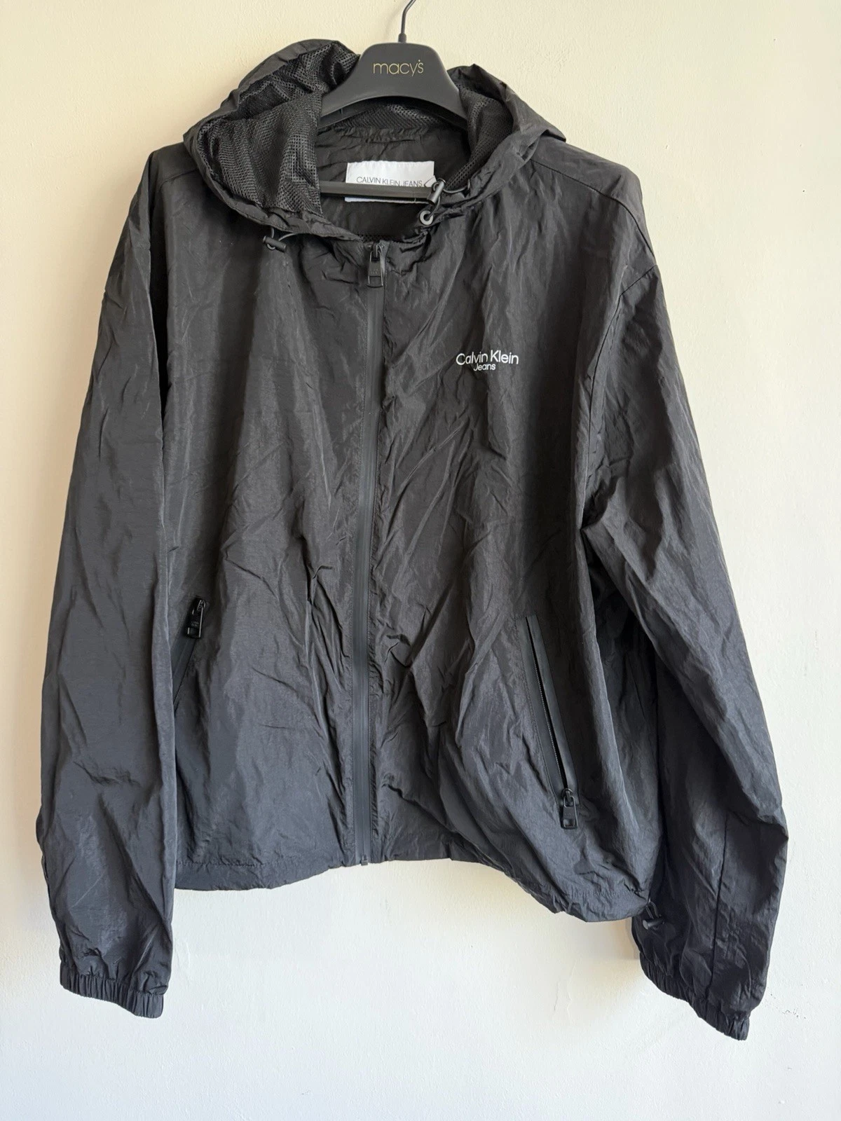Calvin Klein Jeans Men's Windbreaker Jacket XXL Black Hooded Lightweight Zip NWT - product detail image 1