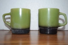 Avocado Green Fire King Anchor Hocking Mug Set of 2 Vintage Coffee Cups