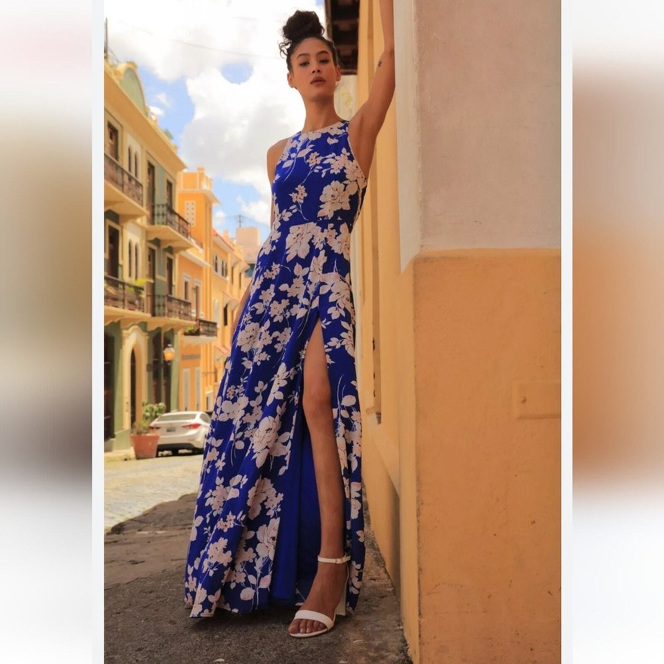 Yumi Kim Anthro NWT Dream Silk Sweet Escape Royal Blue 100 Silk Maxi