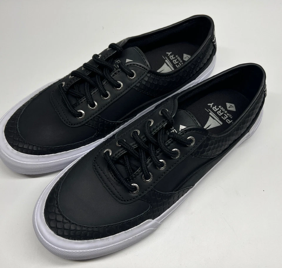 Zapatillas informales Sperry para mujer 8,5 de cuero negro con cordones STS86635 Foto 2 de 4