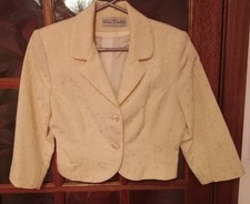 Women’s Cropped Jacket Vintage Designer Eva Tralala Uk 8/10 Button Front Lemon