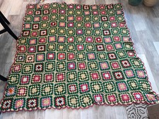 Vintage Multicolor Crochet Granny Square "Roseanne" Afghan Blanket 64"X66"