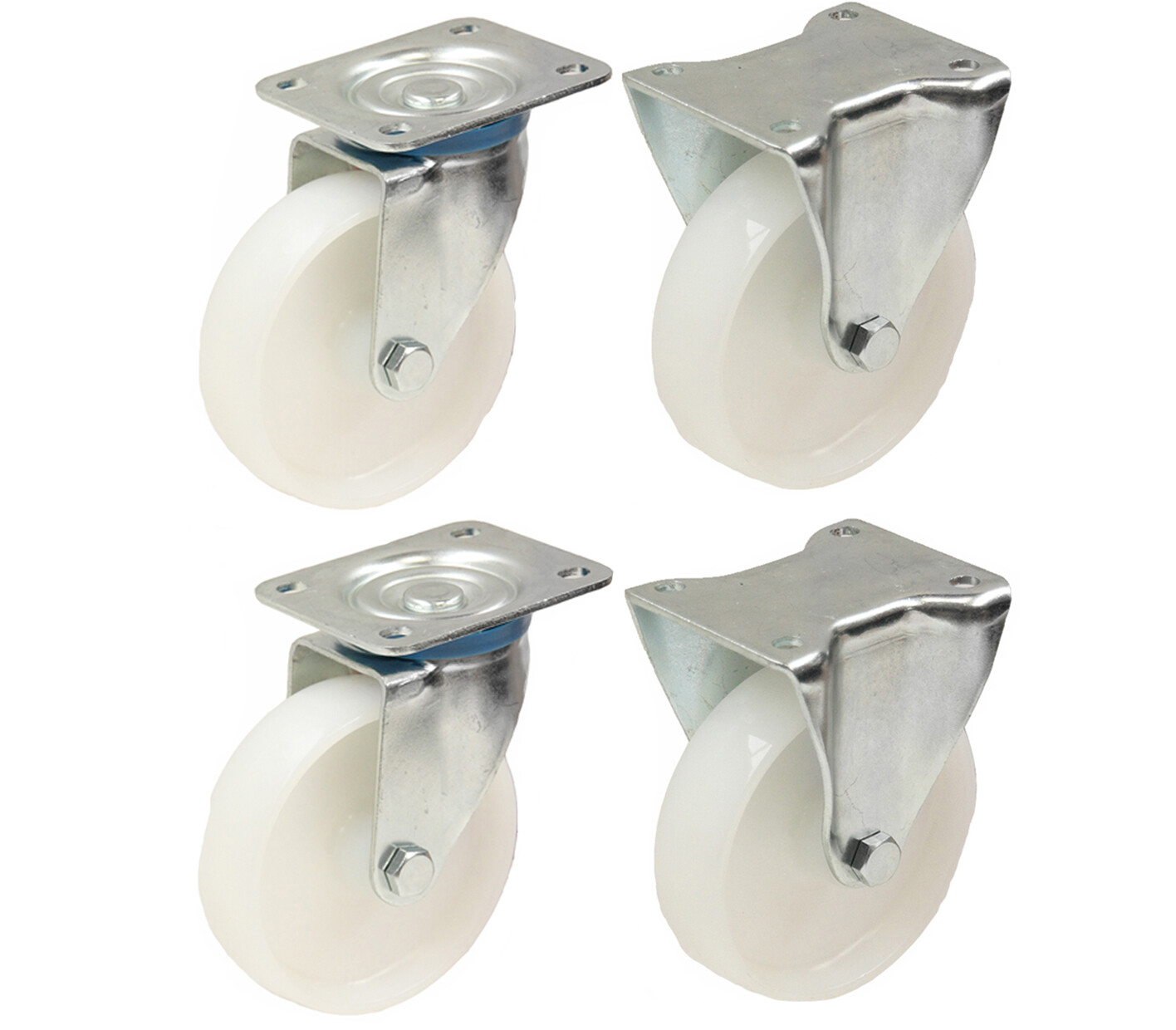 4 - 100mm 4"" inch nylon castors - swivel & fixed set 150kg each