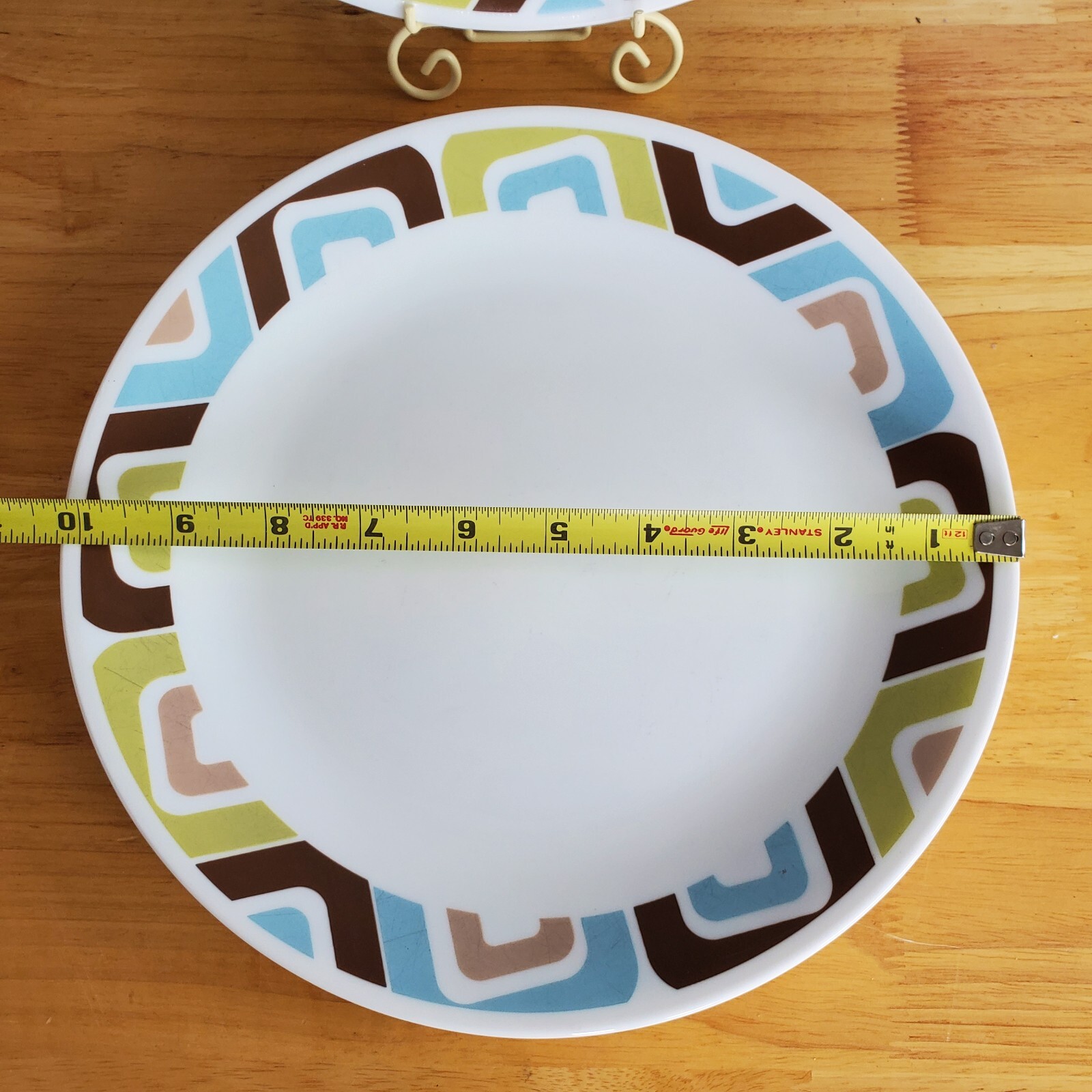 Set of 4 Corelle Vitrelle Squared Blue Green Brown Geometric Dinner