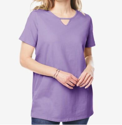 New! Woman Within Perfect Keyhole Tee Size 3X (30/32) Soft Iris N-12