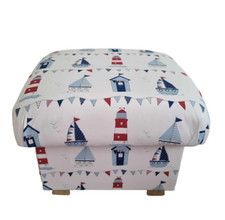 Fryetts Martime Blue Fabric Footstool Nautical Footstall Stool Boats Ships Sail