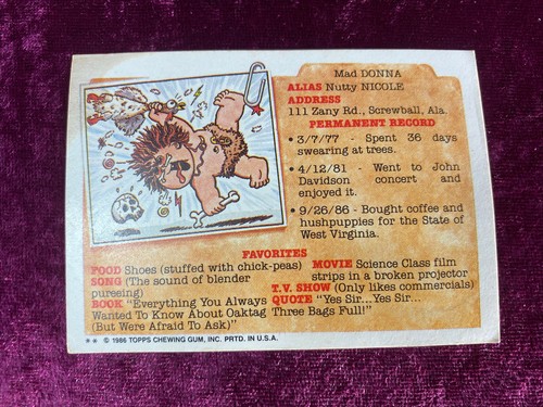Vintage 1986 Topps Garbage Pail Kids Original Series 5 Gil Grill 190b Collectors - Picture 2 of 3