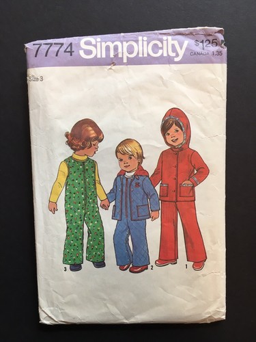 Vintage Simplicity #7774 Toddler size 3 Sewing Pattern Jacket Coveralls Cut 1976 - Picture 1 of 4