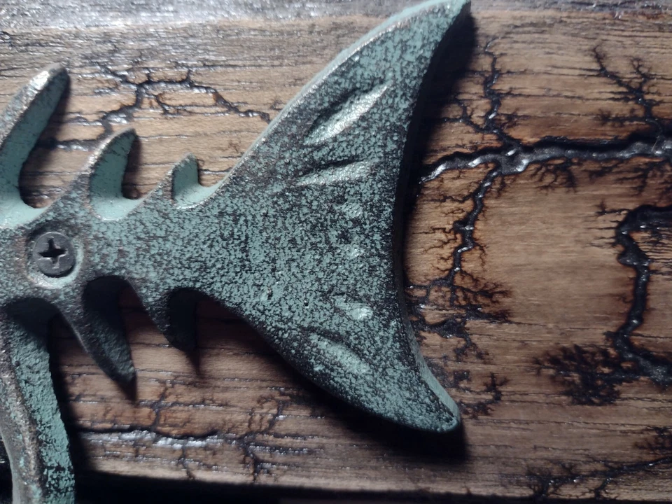 Cast Iron And Wood Key Rack With Fractals, Handmade by C.E. - Image 4 of 4