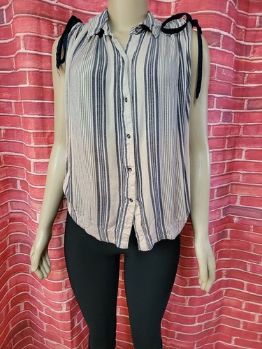 FREE PEOPLE Womens Baby Blues Striped Ombré Dip Dye Tie Sleeve Shirt Size M #C - Picture 3 of 10